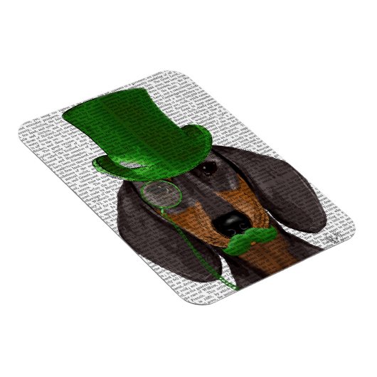 Dachshund met Green Top Hat Black Tan 2 Magneet (Rechterzijde)
