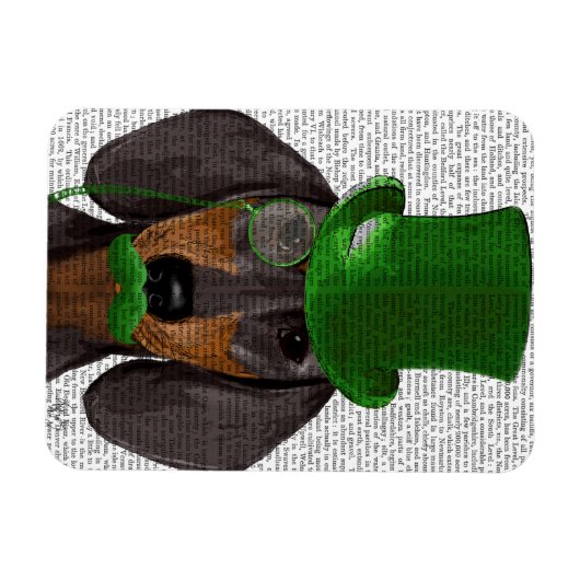 Dachshund met Green Top Hat Black Tan 2 Magneet (Horizontaal)