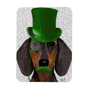 Dachshund met Green Top Hat Black Tan 2 Magneet