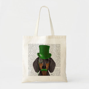 Dachshund met Green Top Hat Black Tan 2 Tote Bag