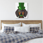 Dachshund met Green Top Hat Black Tan Canvas Afdruk (Insitu (Slaapkamer))