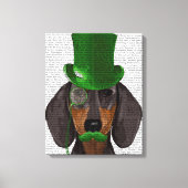 Dachshund met Green Top Hat Black Tan Canvas Afdruk (Voorkant)