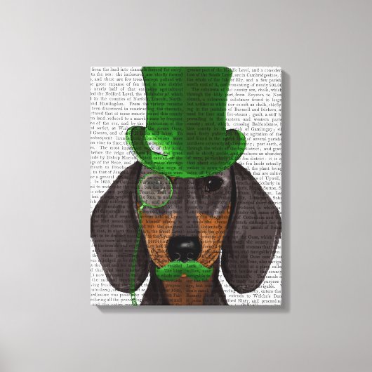Dachshund met Green Top Hat Black Tan Canvas Afdruk (Voorkant)
