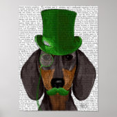 Dachshund met Green Top Hat Black Tan Poster (Voorkant)