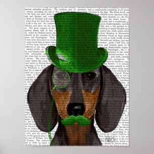 Dachshund met Green Top Hat Black Tan Poster