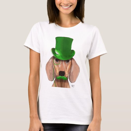 Dachshund met Green Top Hat en Mustache (Voorkant)