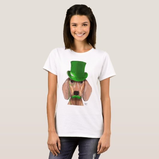 Dachshund met Green Top Hat en Mustache (Voorkant volledig)