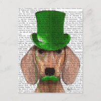 Dachshund met Green Top Hat en Mustache
