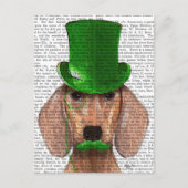 Dachshund met Green Top Hat en Mustache Briefkaart (Voorkant)