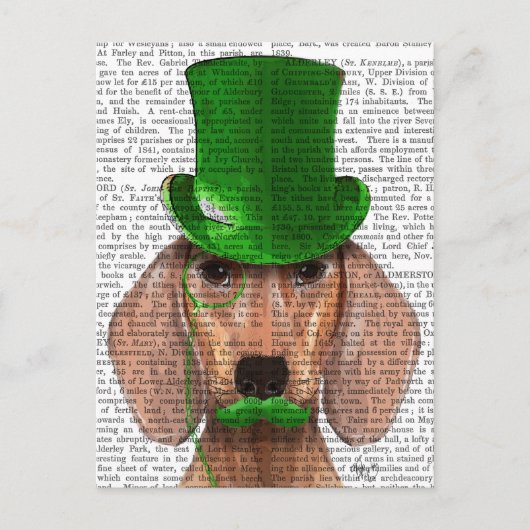 Dachshund met Green Top Hat en Mustache Briefkaart (Voorkant)