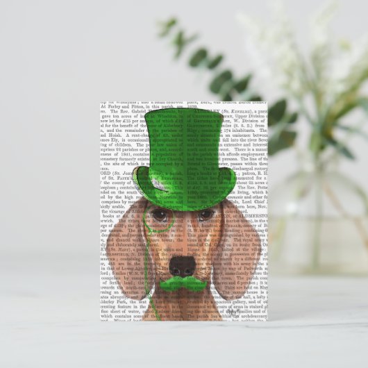 Dachshund met Green Top Hat en Mustache Briefkaart (Staand voorkant)