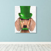 Dachshund met Green Top Hat en Mustache Canvas Afdruk (Insitu (Houten vloer))