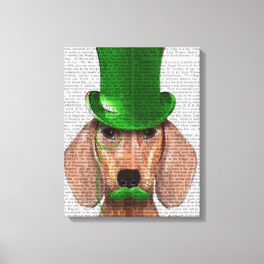 Dachshund met Green Top Hat en Mustache Canvas Afdruk (Voorkant)