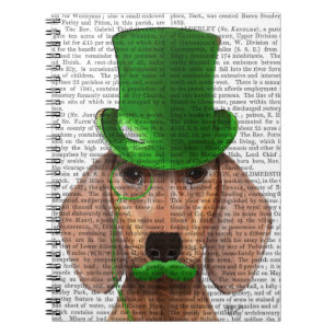 Dachshund met Green Top Hat en Mustache Notitieboek