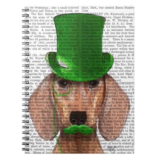 Dachshund met Green Top Hat en Mustache Notitieboek (Voorkant)