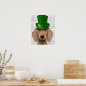 Dachshund met Green Top Hat en Mustache Poster (Keuken)