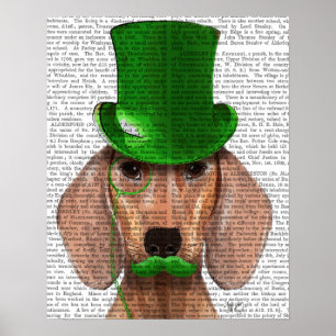 Dachshund met Green Top Hat en Mustache Poster