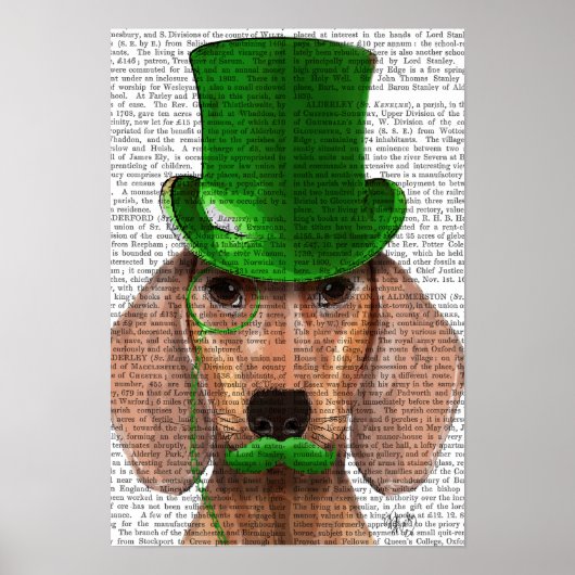 Dachshund met Green Top Hat en Mustache Poster (Voorkant)
