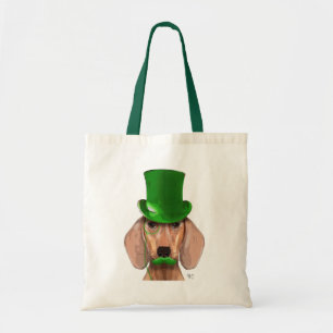 Dachshund met Green Top Hat en Mustache Tote Bag
