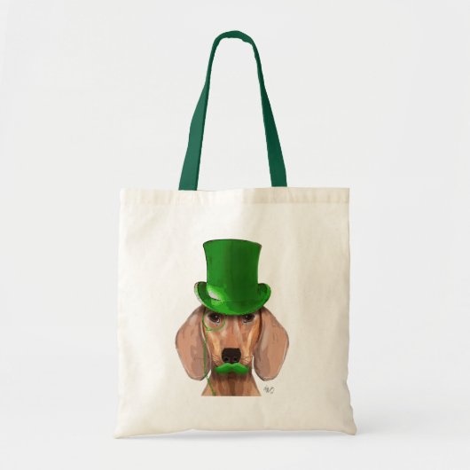 Dachshund met Green Top Hat en Mustache Tote Bag (Voorkant)