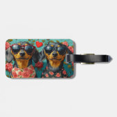 Dachshund met hartrozen Valentijnsdag Bagagelabel (Achterkant horizontaal)