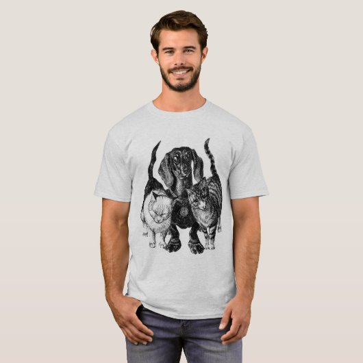 Dachshund met katten GIF T-shirt (Voorkant volledig)