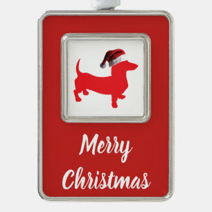 Dachshund met kerstcadeauPet Verzilverd Omlijst Ornament