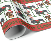 Dachshund met kerstcadeaus cadeaupapier (Rol Hoek)