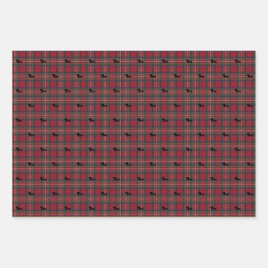 Dachshund met kerstcadeautjes, papier voor het omp inpakpapier vel (Voorkant 2)