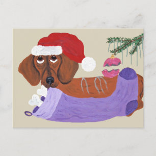 Dachshund met kerstkous feestdagenkaart