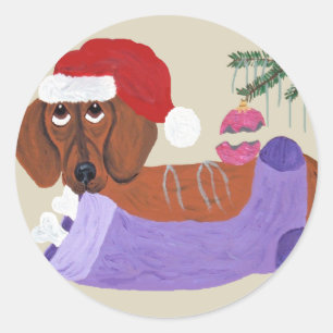 Dachshund met kerstkous ronde sticker