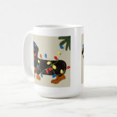 Dachshund met kerstlampjes Blk/tan Koffiemok (Voorkant links)