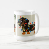 Dachshund met kerstlampjes Blk/tan Koffiemok (Voorkant rechts)