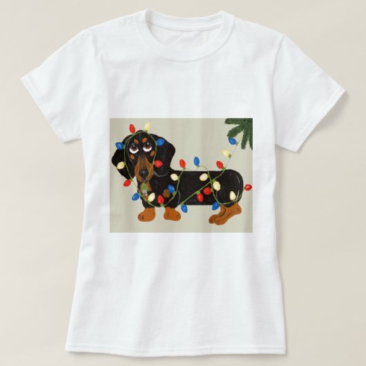 Dachshund met kerstlampjes Blk/tan T-shirt (Design voorkant)