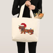 Dachshund met kerstlampjes (rood) grote tote bag (Voorkant (product))