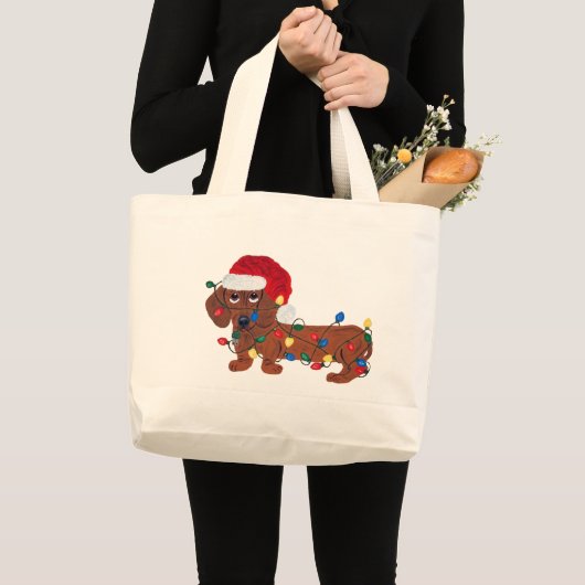 Dachshund met kerstlampjes (rood) grote tote bag (Voorkant (product))