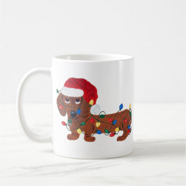 Dachshund met kerstlampjes (rood) koffiemok