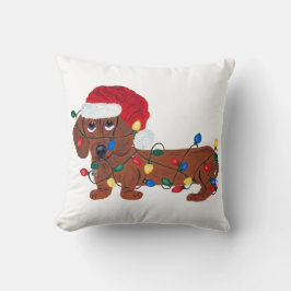 Dachshund met kerstlampjes (rood) kussen