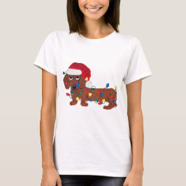 Dachshund met kerstlampjes (rood) t-shirt