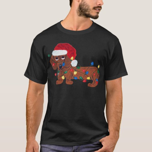 Dachshund met kerstlampjes (rood) t-shirt (Voorkant)