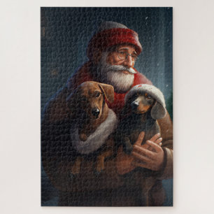 Dachshund met Kerstman Festieve Kerstmis Legpuzzel