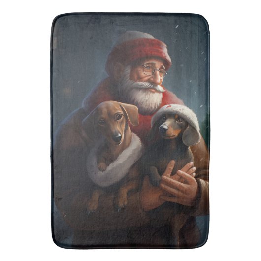 Dachshund met kerstman Festive Kerstmis Badmat (Voorkant Verticaal)