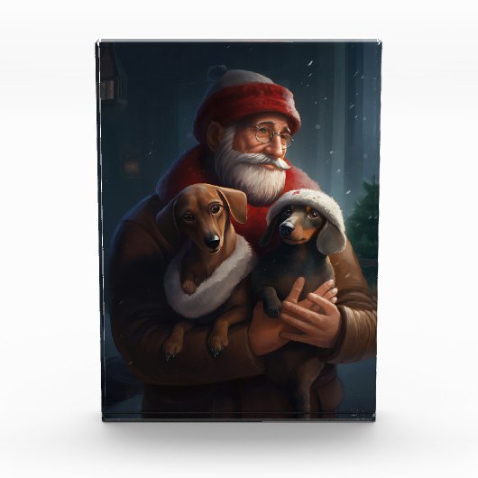 Dachshund met kerstman Festive Kerstmis Fotoblokken (Voorkant)