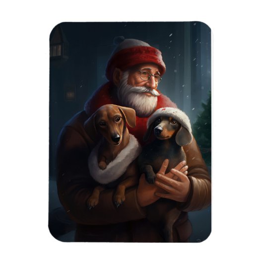 Dachshund met kerstman Festive Kerstmis Magneet (Verticaal)
