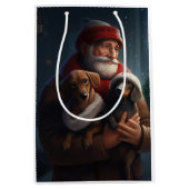 Dachshund met kerstman Festive Kerstmis Medium Cadeauzakje (Voorkant)