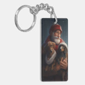 Dachshund met kerstman Festive Kerstmis Sleutelhanger (Voorkant Links)