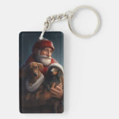 Dachshund met kerstman Festive Kerstmis Sleutelhanger (achterkant)