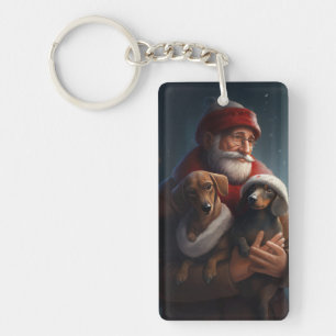 Dachshund met kerstman Festive Kerstmis Sleutelhanger