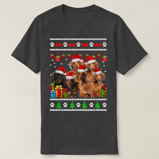Dachshund met kerstmis Funny Dog Xmas lampjes Paja T-shirt (Design voorkant)