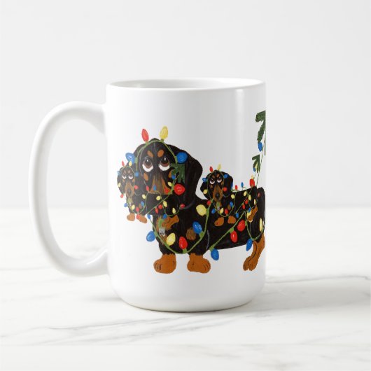 Dachshund met kerstverlichting Mok (Links)